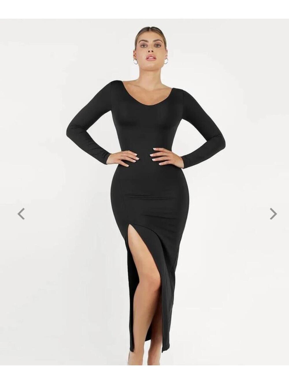 NWT Shapewear Long Sleeve V-Neck Low Back Slimming Maxi Dress S